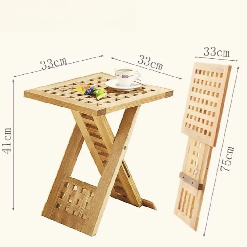 Solid Wood Balcony Coffee Tables Square Grid Portable Fold Bedside Table Nordic Simple Countryside Non-install Home Furniture