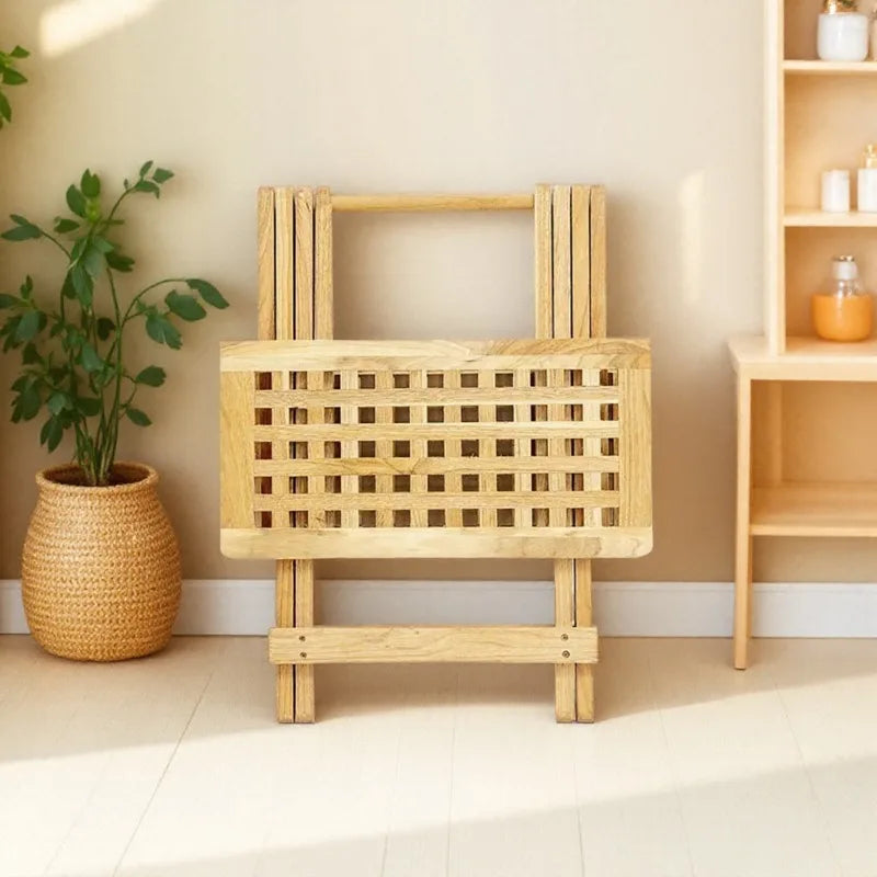 Solid Wood Balcony Coffee Tables Square Grid Portable Fold Bedside Table Nordic Simple Countryside Non-install Home Furniture