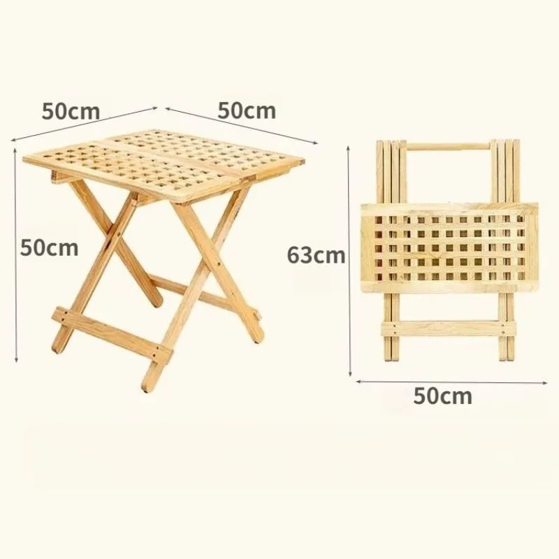 Solid Wood Balcony Coffee Tables Square Grid Portable Fold Bedside Table Nordic Simple Countryside Non-install Home Furniture