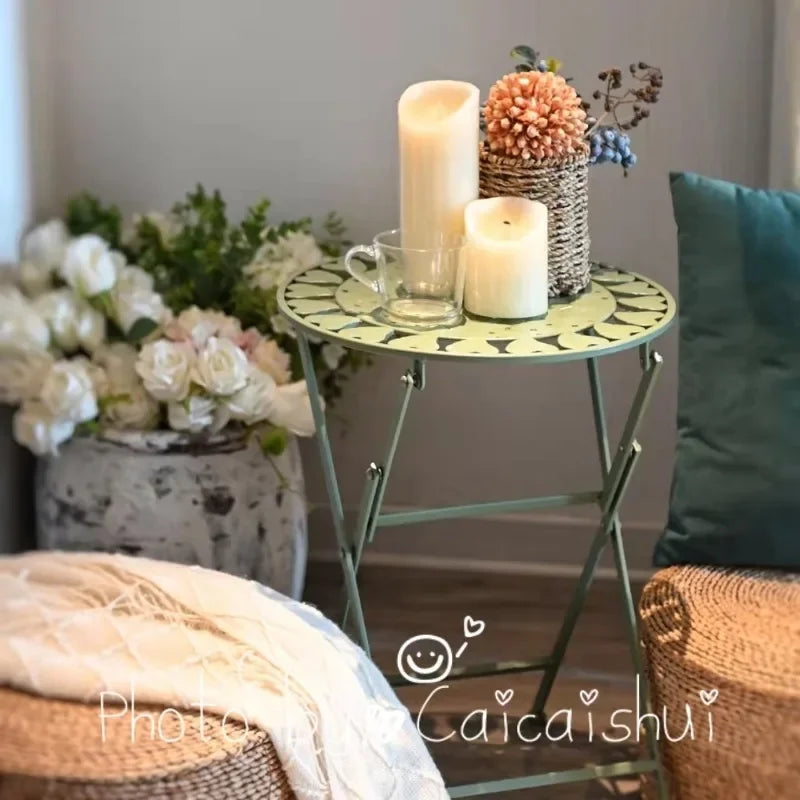 Courtyard Balcony Tea Table Iron Hollow Out Corner Table for Bedroom Folding Coffee Desk Versatile Practical Garden Furniture
