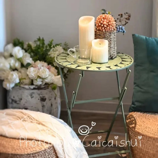 Courtyard Balcony Tea Table Iron Hollow Out Corner Table for Bedroom Folding Coffee Desk Versatile Practical Garden Furniture
