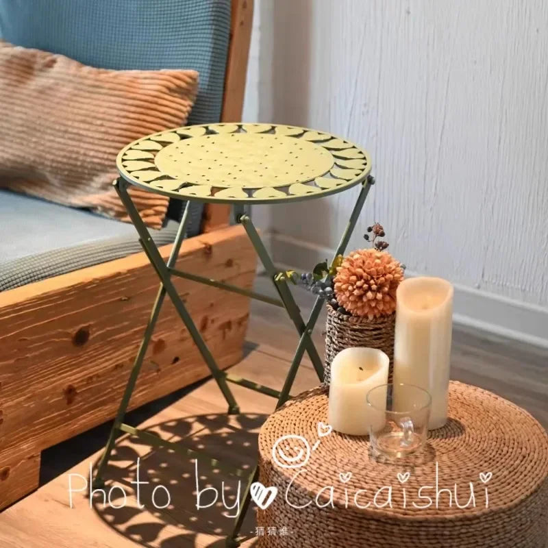 Courtyard Balcony Tea Table Iron Hollow Out Corner Table for Bedroom Folding Coffee Desk Versatile Practical Garden Furniture