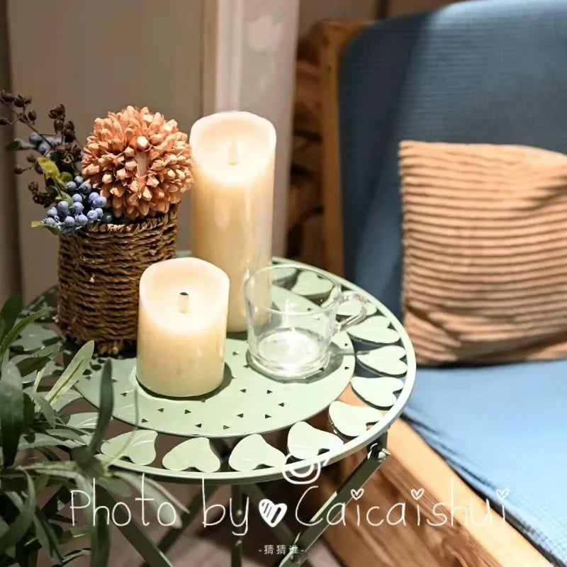 Courtyard Balcony Tea Table Iron Hollow Out Corner Table for Bedroom Folding Coffee Desk Versatile Practical Garden Furniture